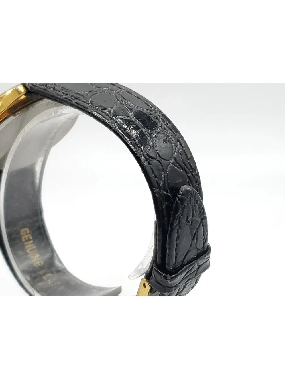 Winston Quartz Watch New Battery Gold Tone Black Band Round 32mm